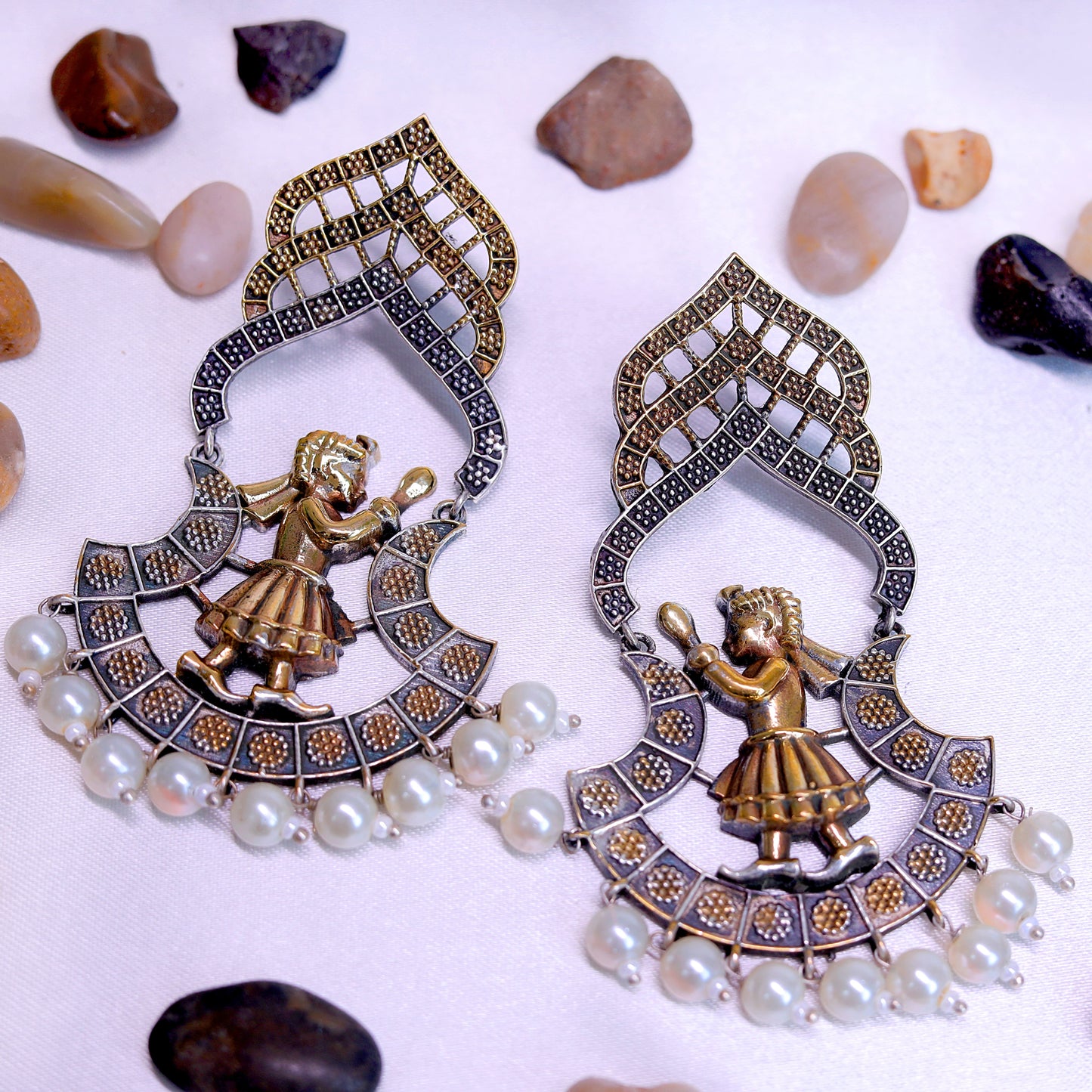 GAVI® Two Tone rustic Danglers with Pearls to add a vintage charm to your traditional look.