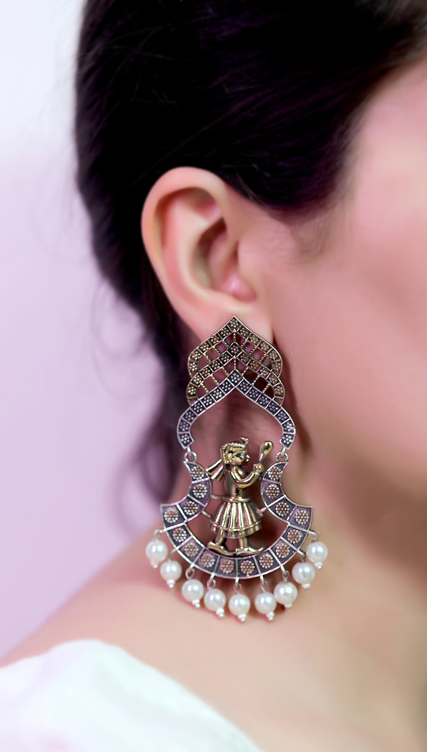 GAVI® Two Tone rustic Danglers with Pearls to add a vintage charm to your traditional look.