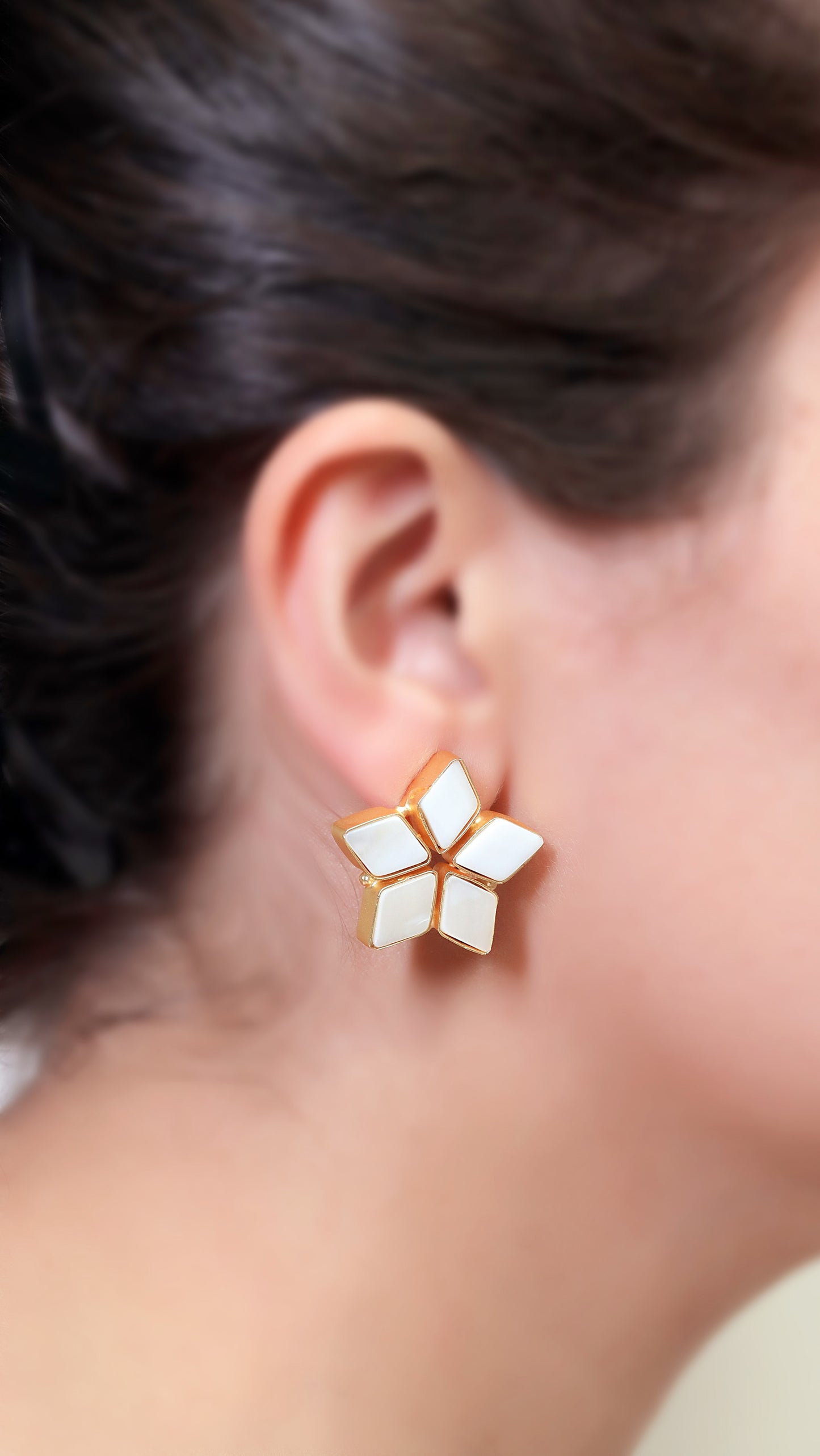 GAVI® Star Shaped Alloy Earrings showcasing the Natural Radiance of Mother of Pearl.
