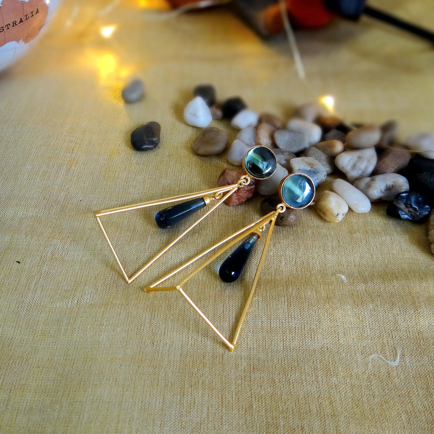 GAVI® Blue Onyx Copper Alloy Caged Ear Drop Quirky Danglers.