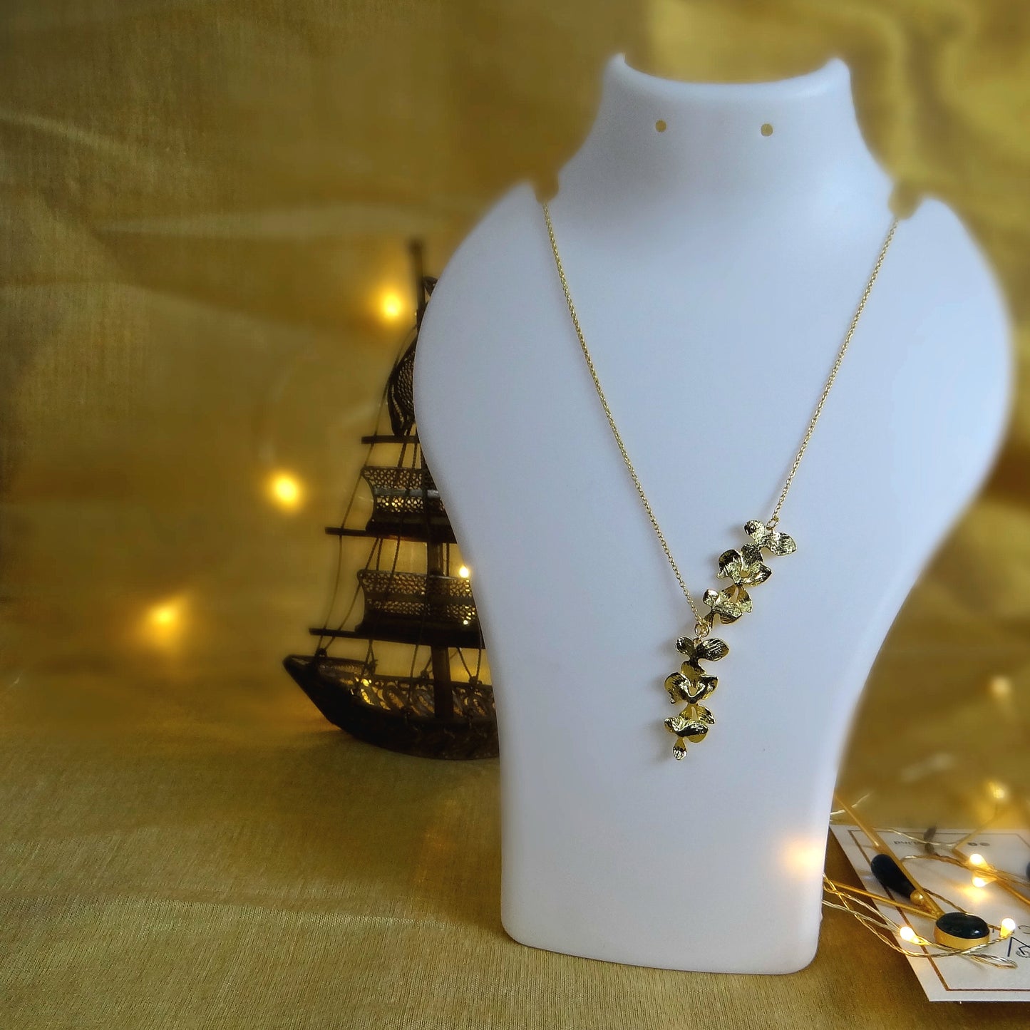 GAVI® Flower-On-Heart Brass Gold Contemporary Necklace.