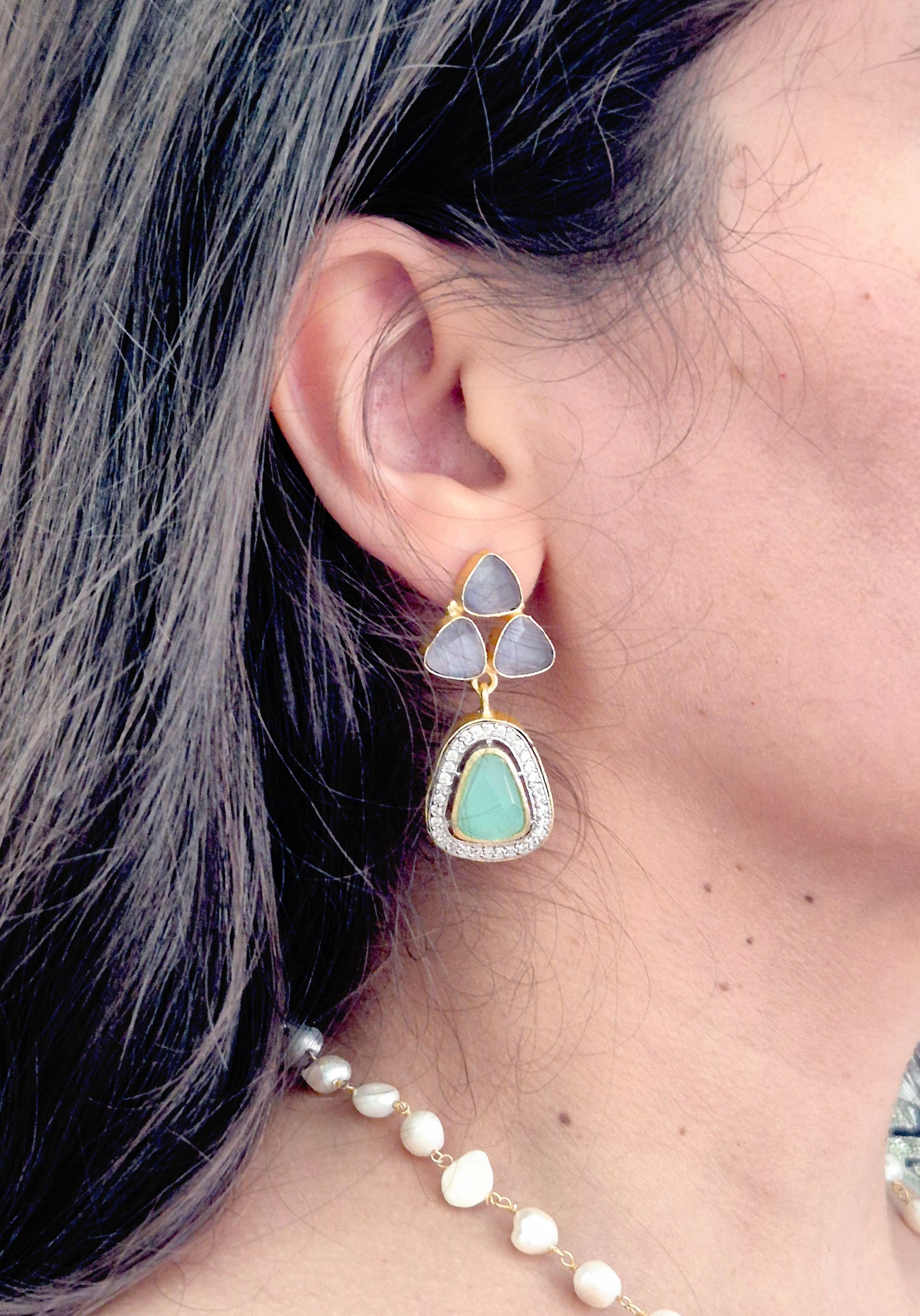 GAVI® Freshwater Pearls Ocean Stones Necklace Set.