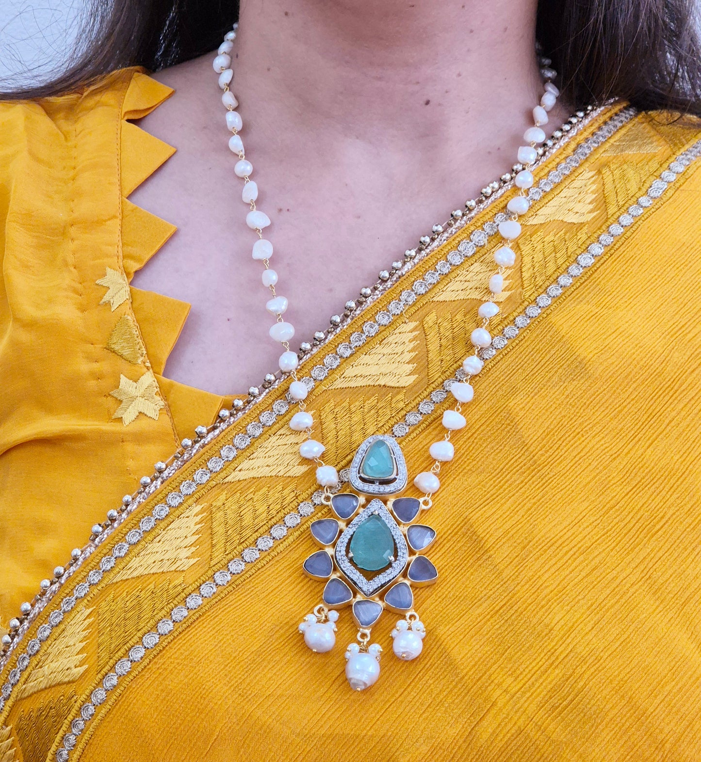 GAVI® Freshwater Pearls Ocean Stones Necklace Set.