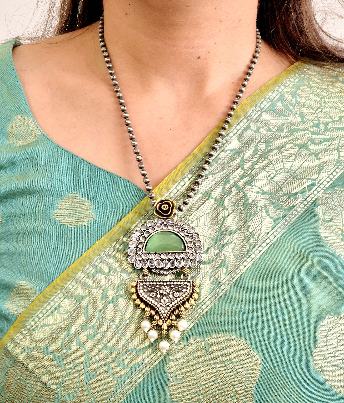 GAVI® Oxidized Pink / Green Necklace Set.