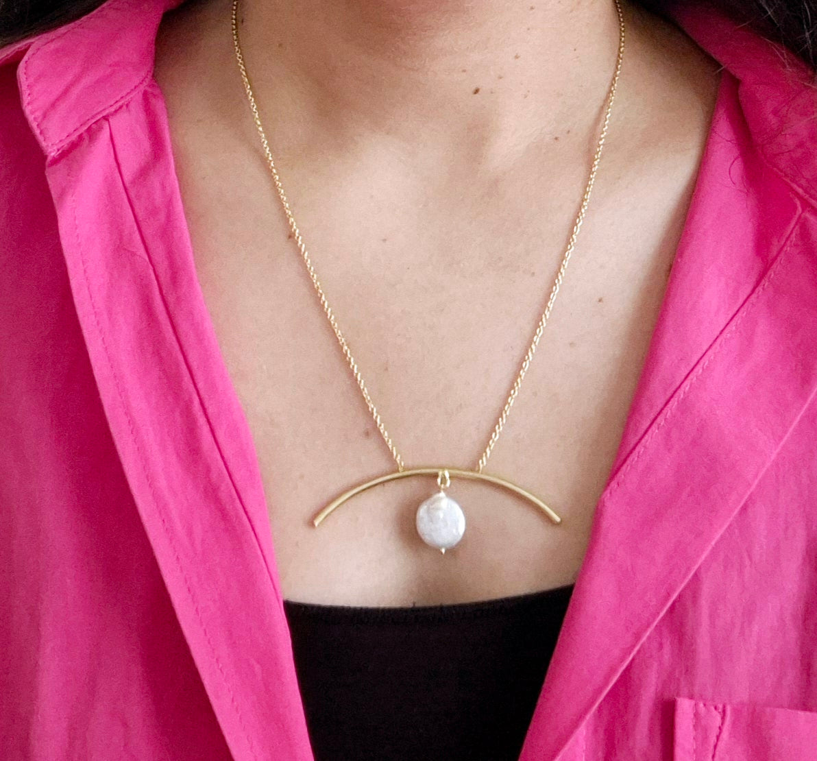 GAVI® Crescent with Freshwater Pearl Drop Necklace.