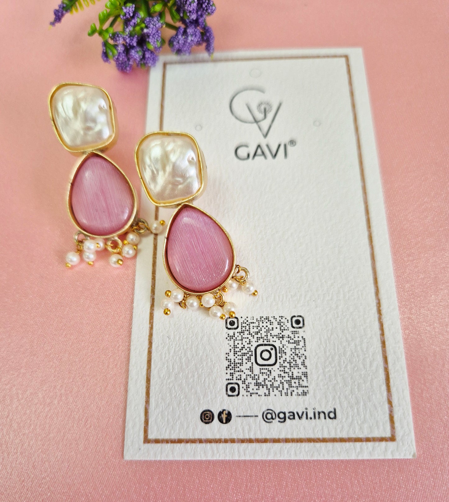 GAVI® Contemporary Pink Onyx Stone With MOP Earring