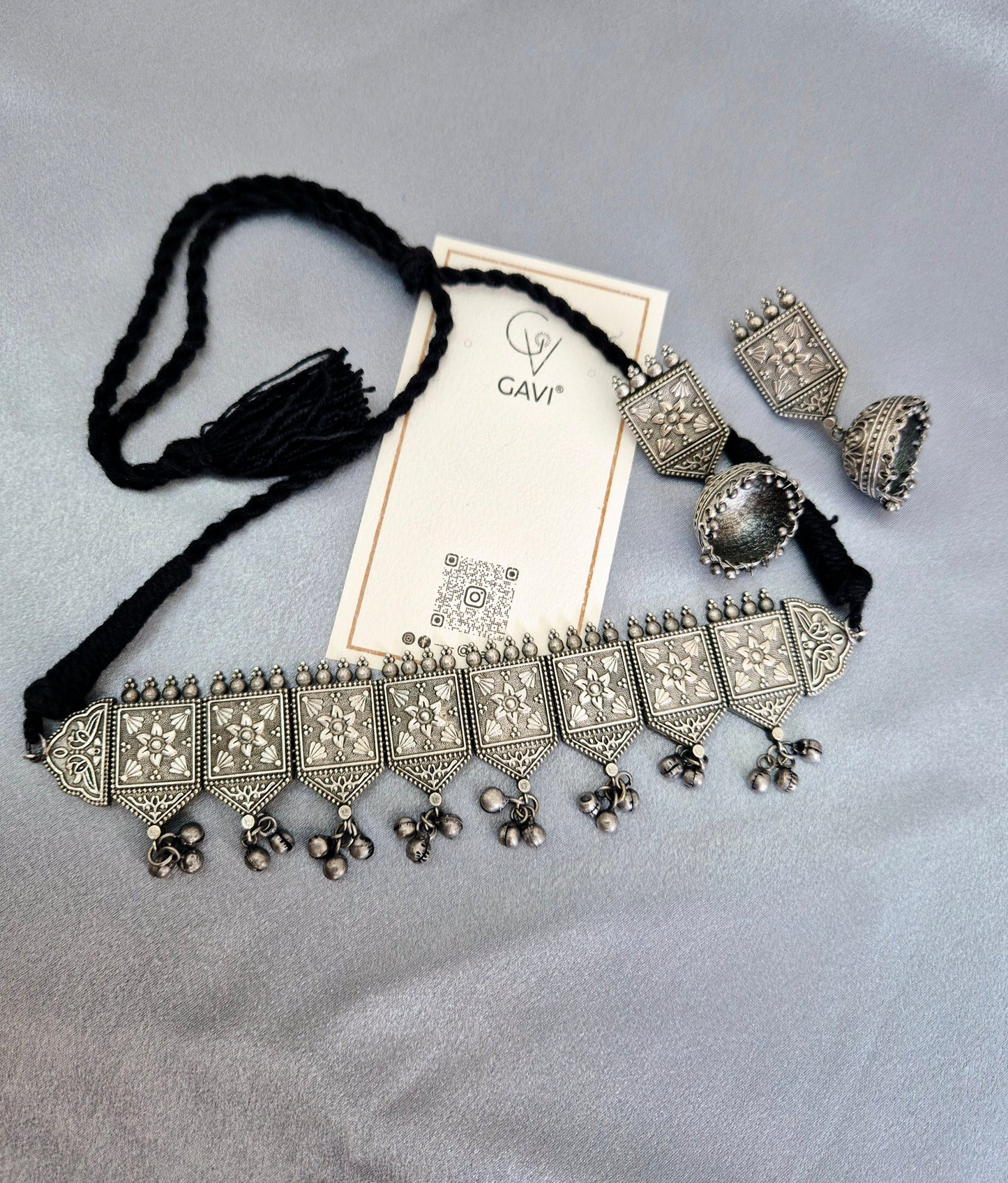 GAVI® Oxidized Jhumki Choker Necklace Set