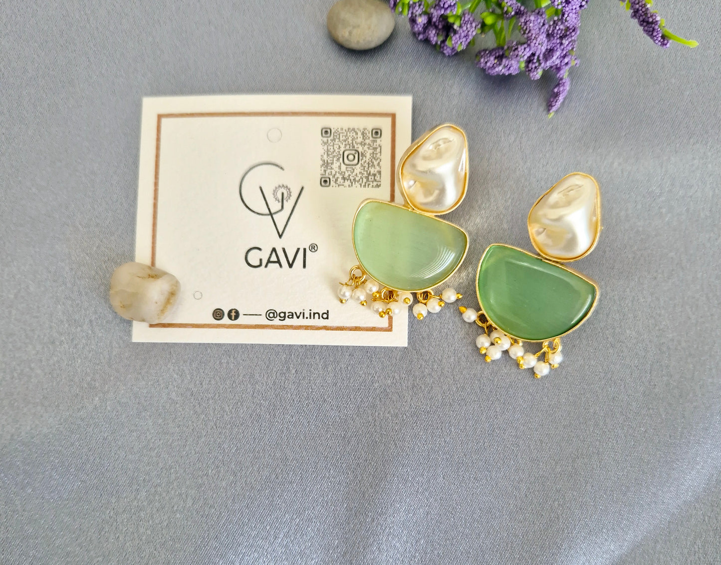 GAVI® Mother of Pearl Green stone earrings