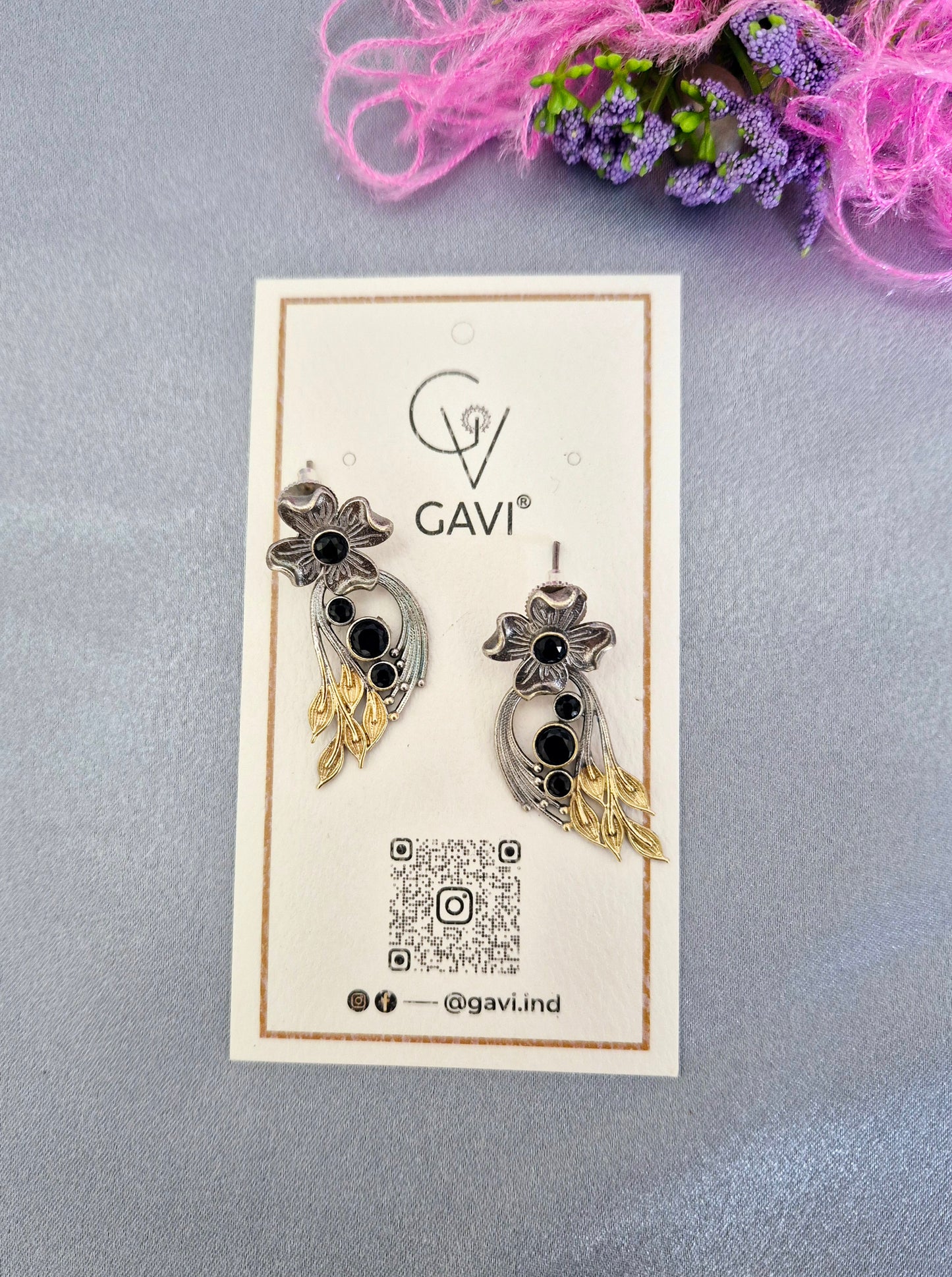 GAVI® Oxidized Black stone with gold accent earrings