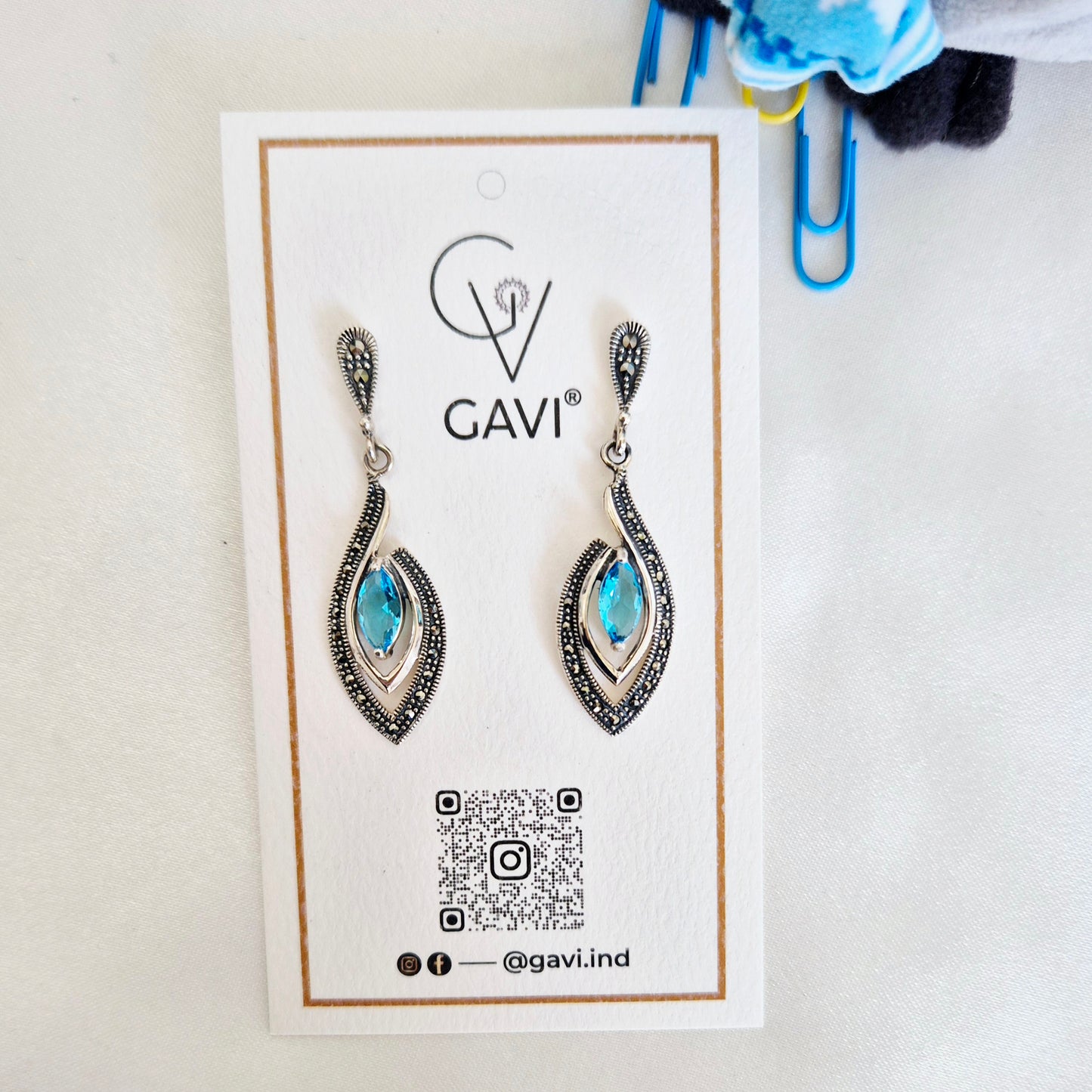 GAVI® Black and Blue Stone Silver 925 Danglers