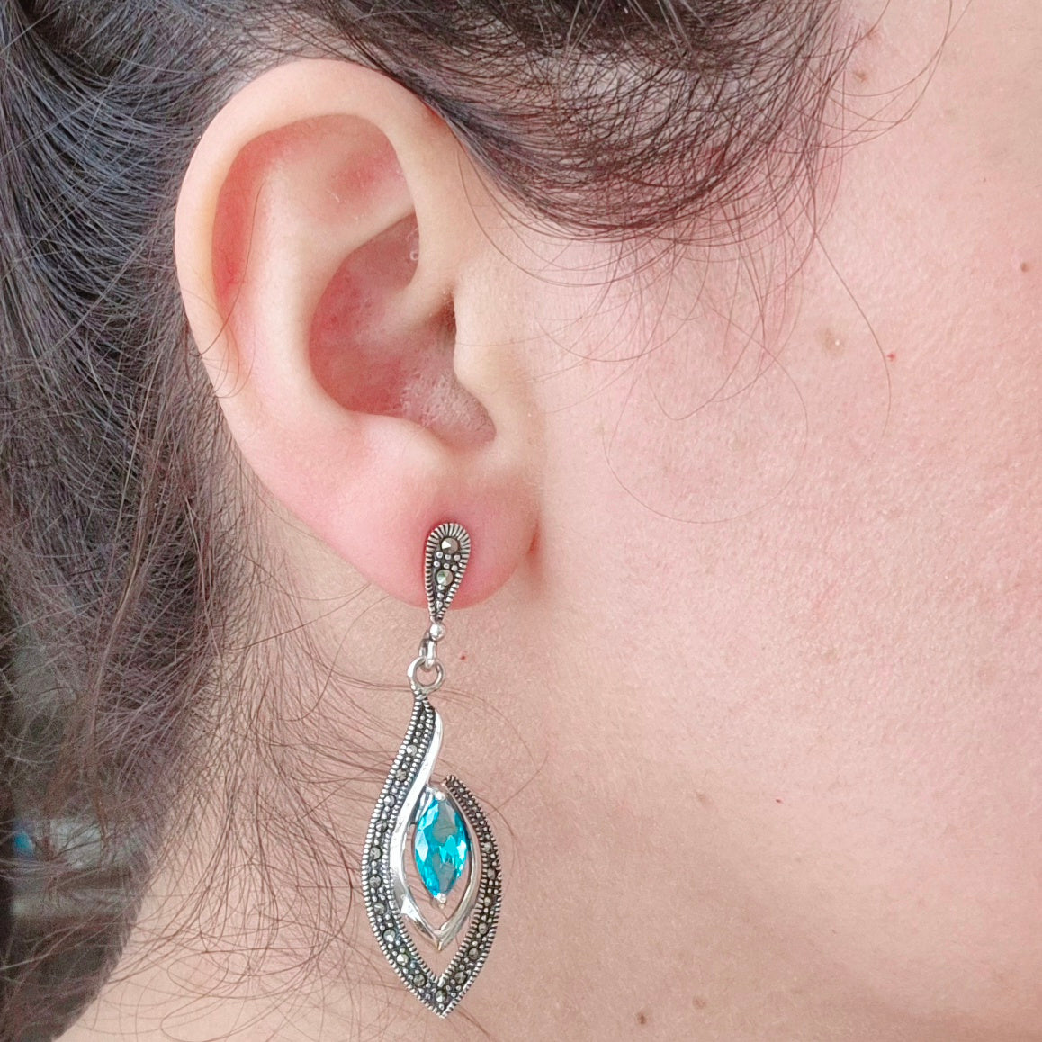 GAVI® Black and Blue Stone Silver 925 Danglers