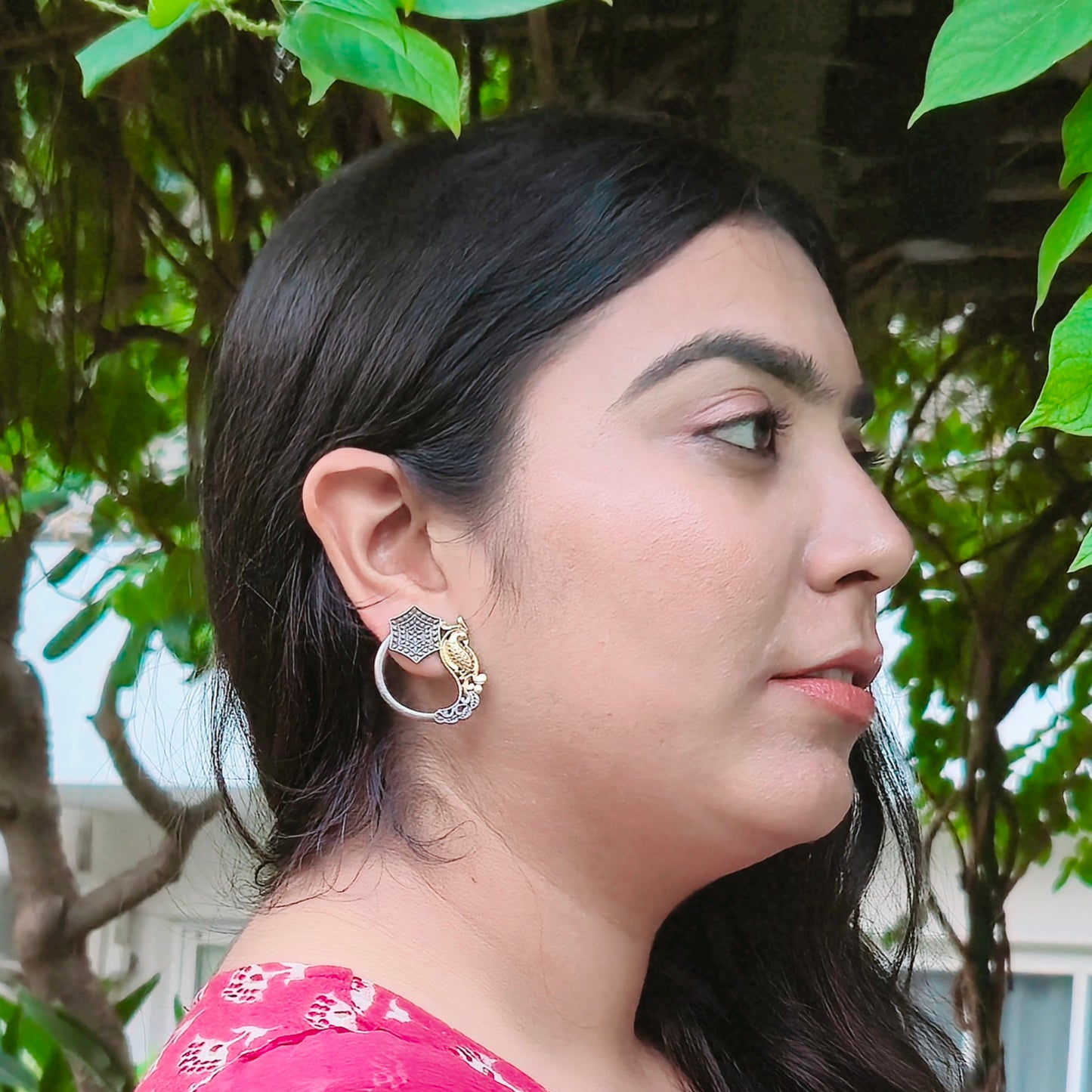 GAVI® Oxidized Gold Peacock Stud.