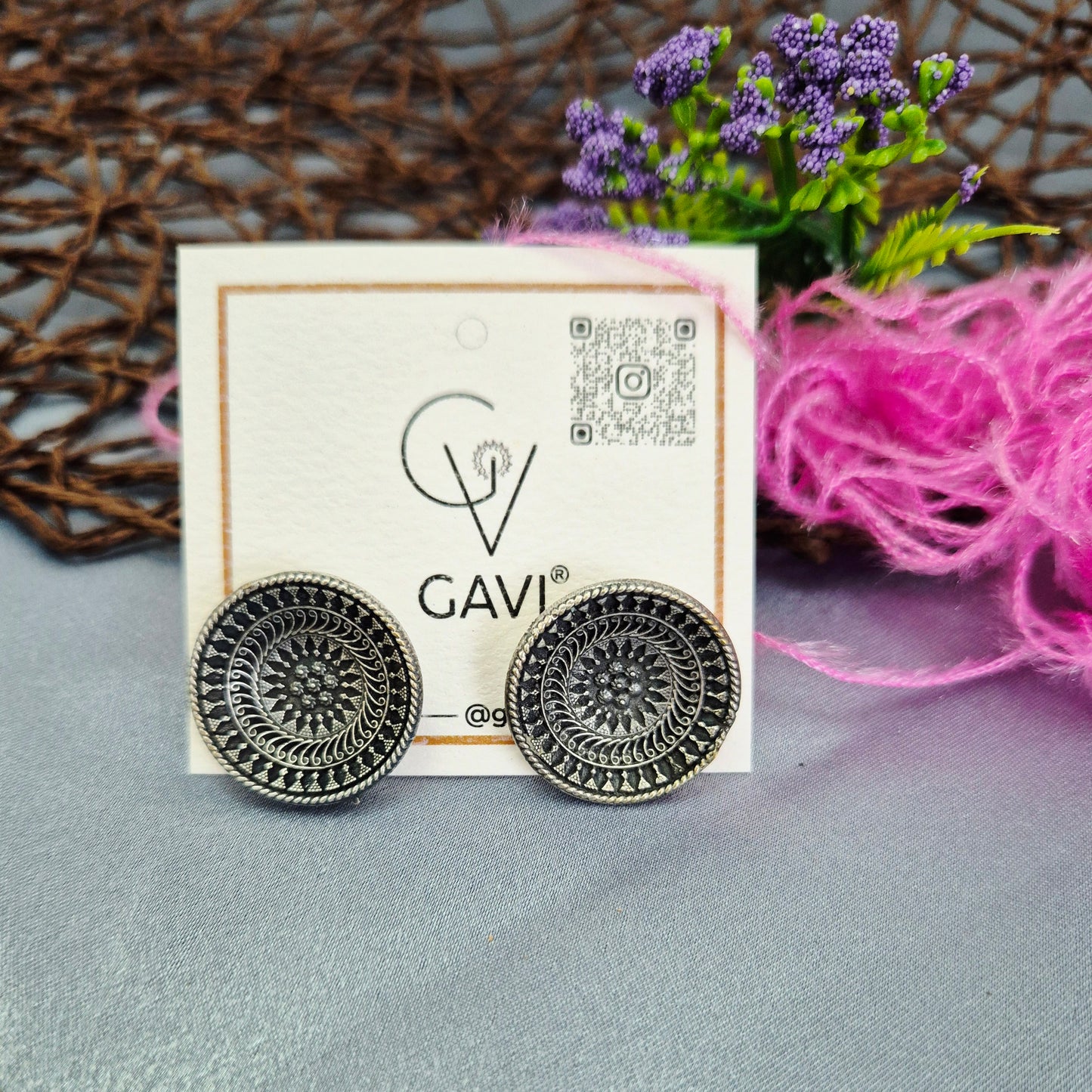 GAVI® Vintage Oxidized Round Stud Earrings