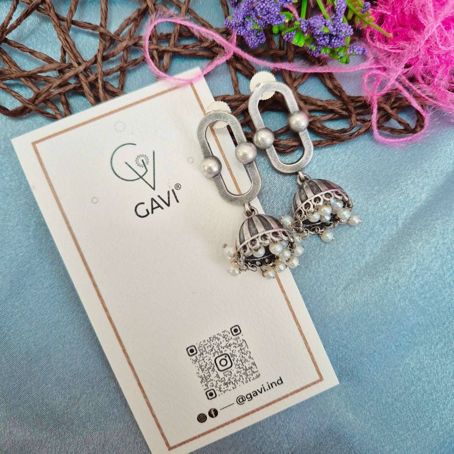 GAVI® Elegant Oxidized Jhumki Earring with Beads