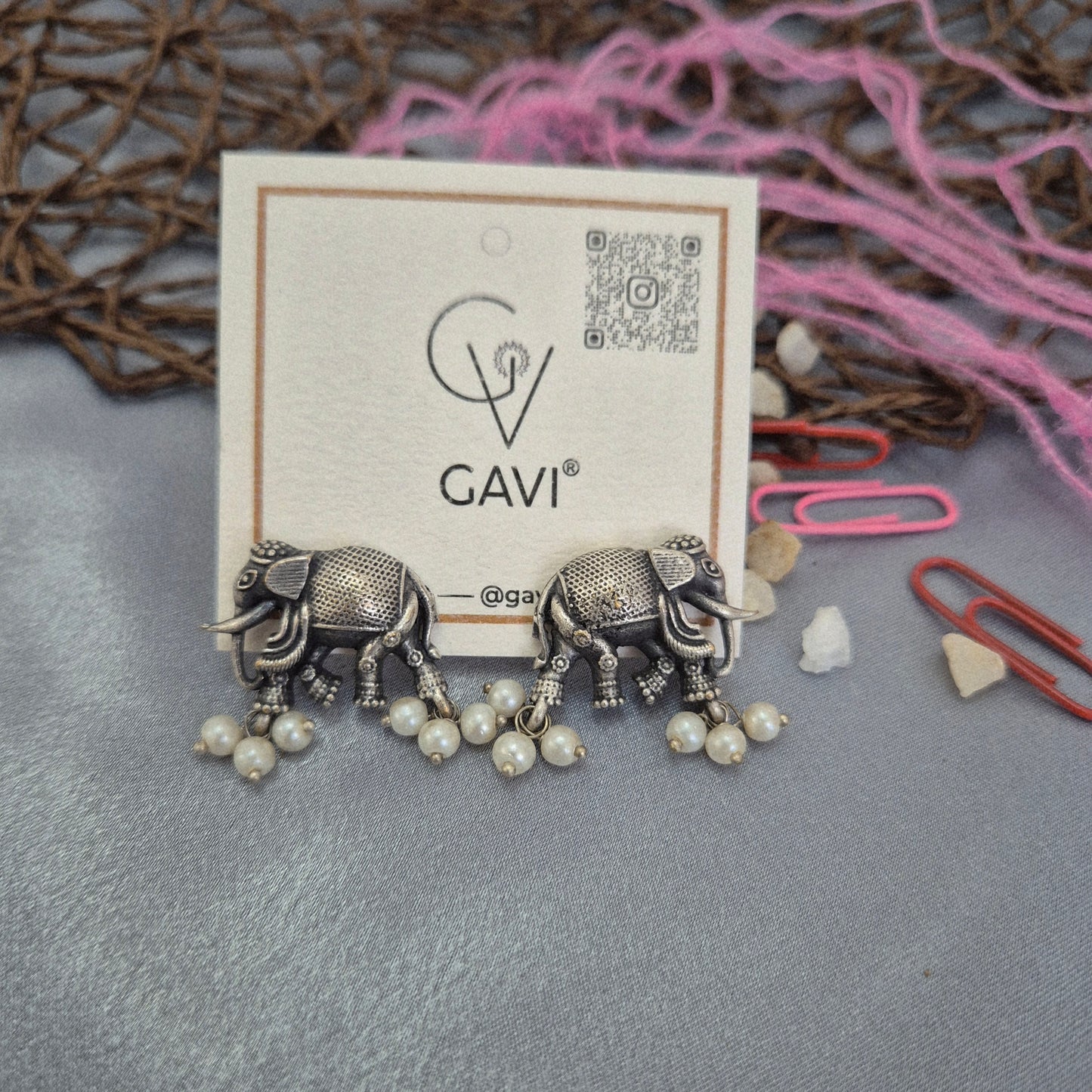 GAVI® Oxidized Royal Elephant Beads Drop Earrings