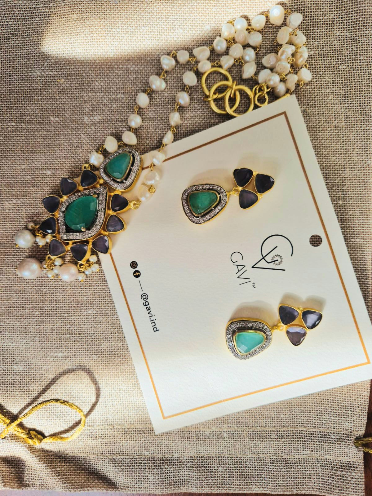 GAVI® Freshwater Pearls Ocean Stones Necklace Set.