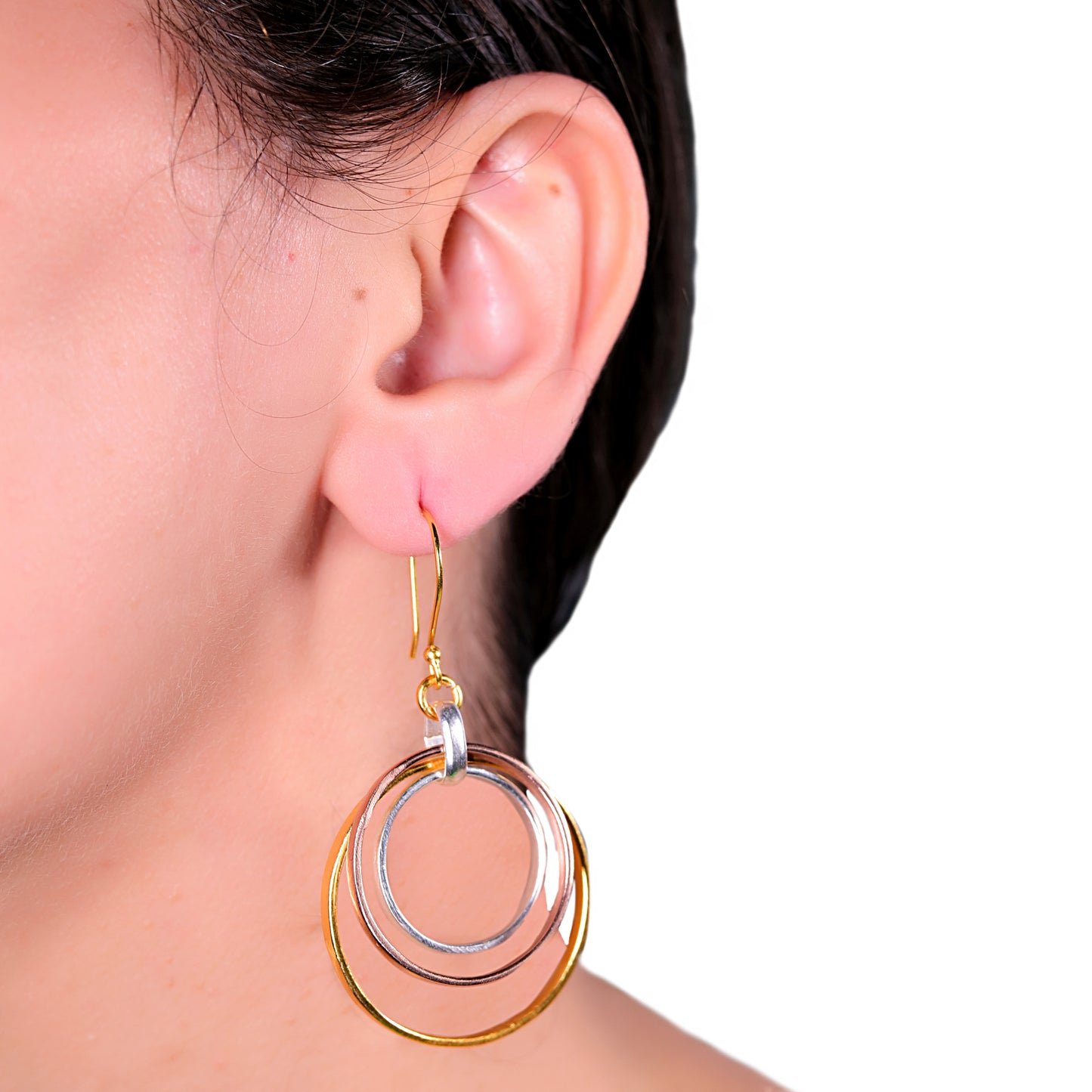 GAVI® Three Tone Concentric Rings Ultra Modern Earrings.