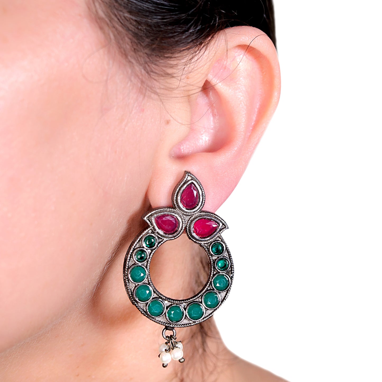 GAVI® Red and Green Oxidized Traditional Earring.
