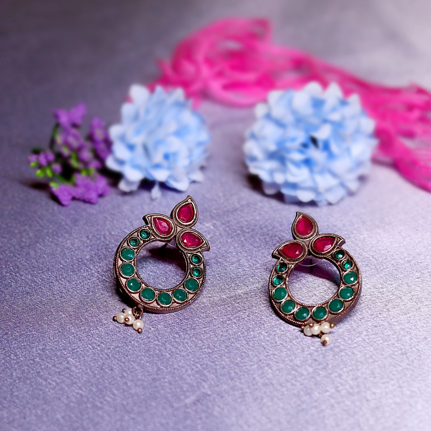 GAVI® Red and Green Oxidized Traditional Earring.