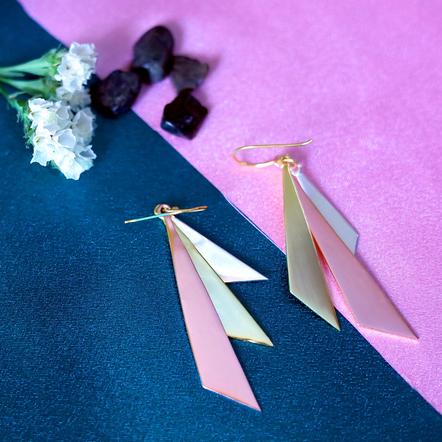 GAVI® Distinctive Three Tone Brass Danglers to Set You Apart.