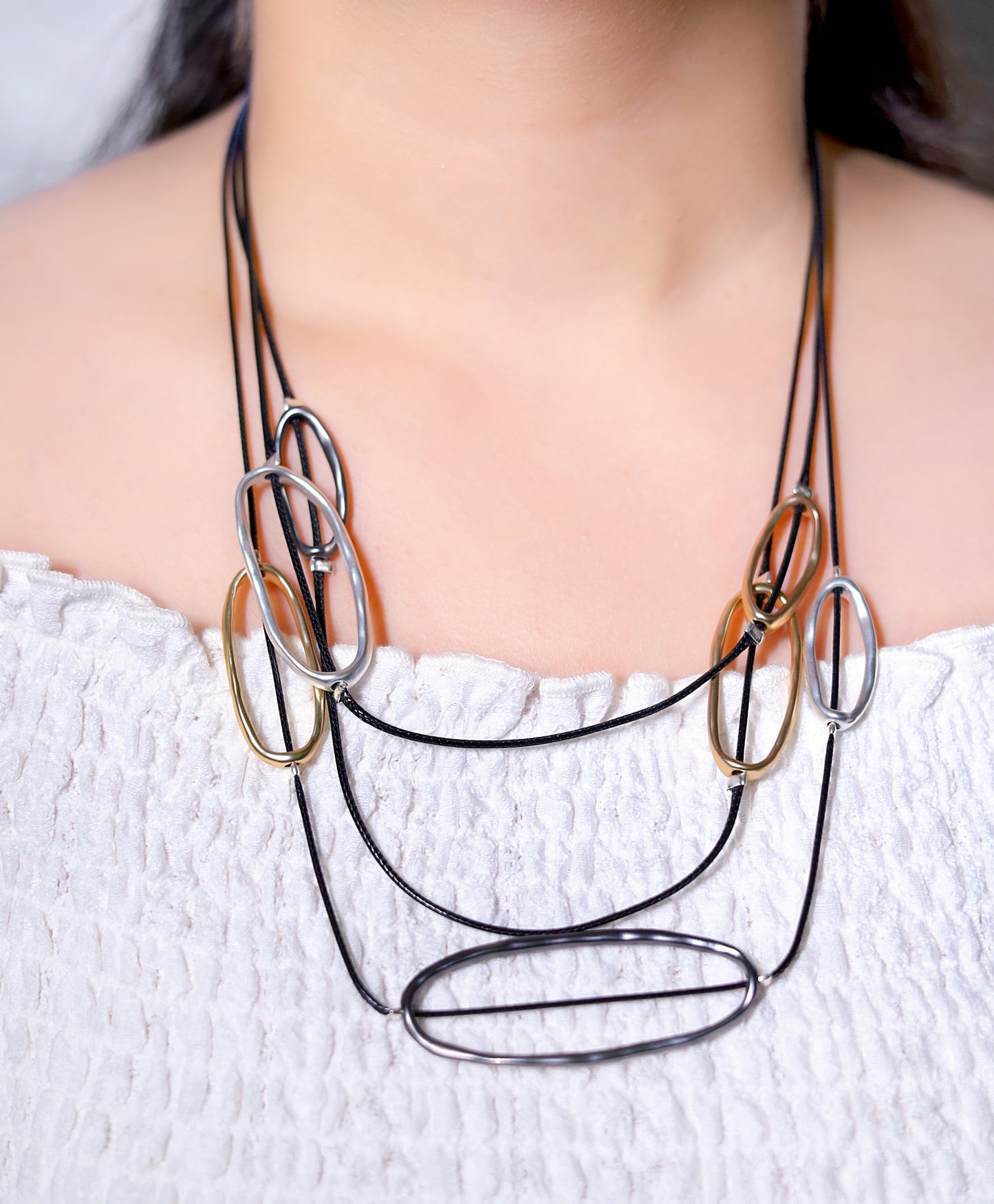 GAVI® Three Tone Three Layer Quirky Necklace For That Messy Look.