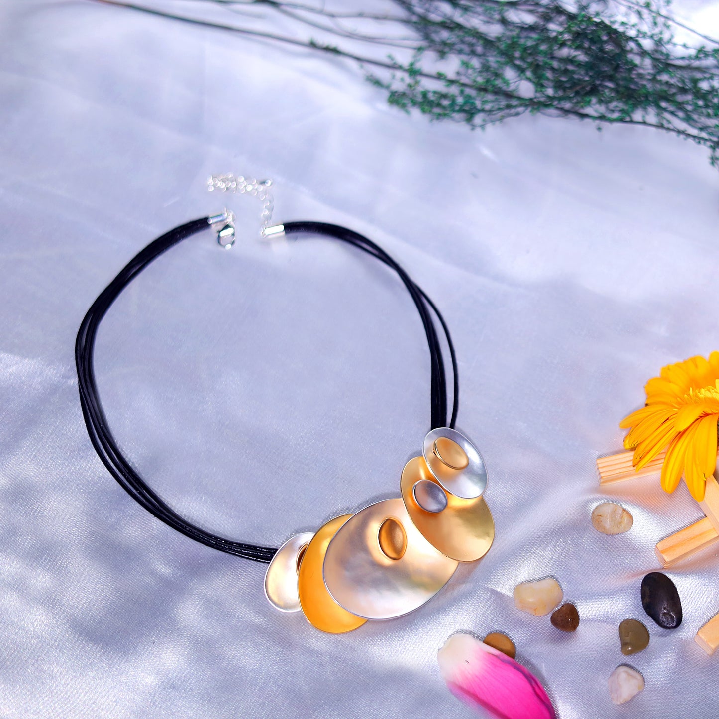 GAVI® Stainless Steel Vibrant Nested Shells Necklace Resonating Sounds of the Ocean.