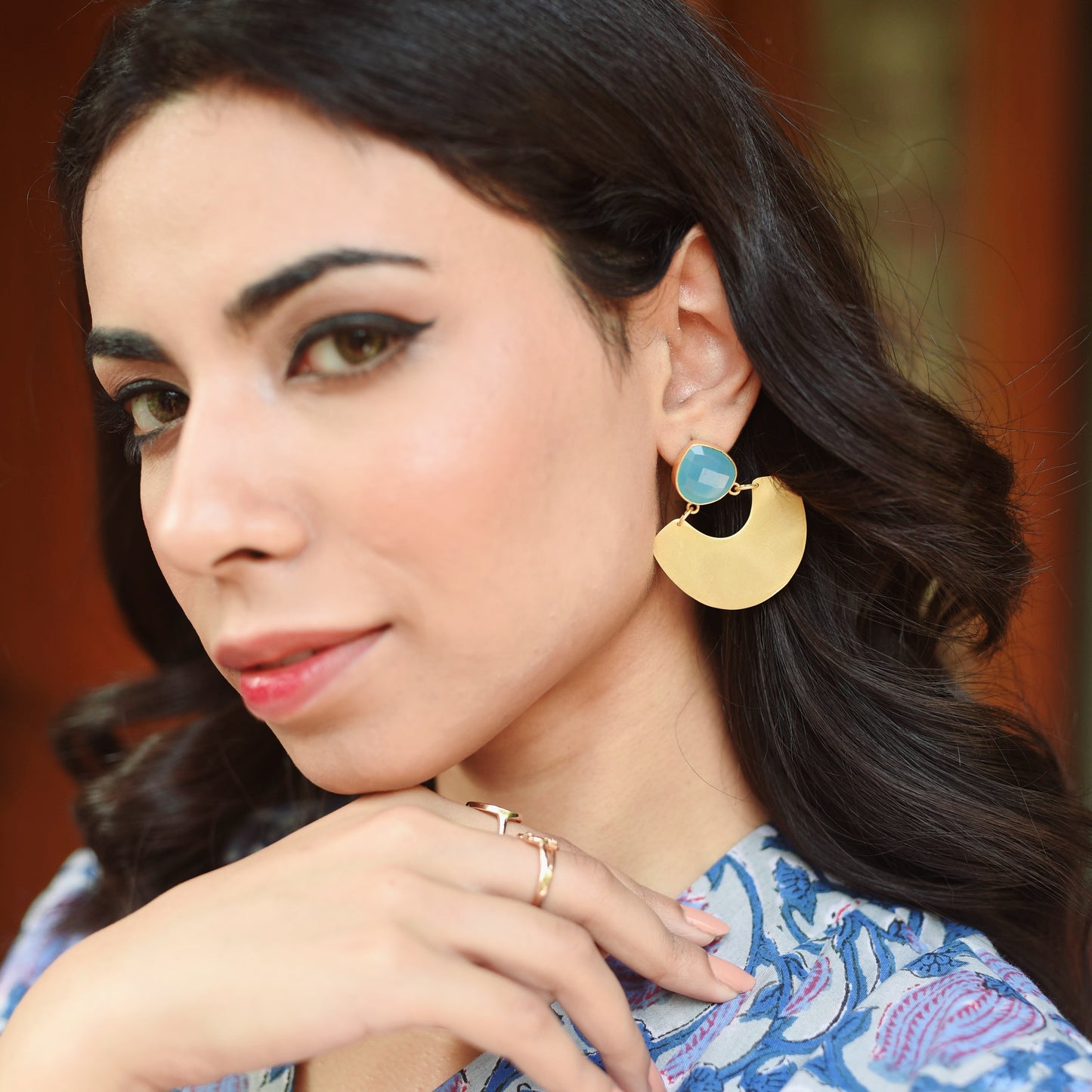 GAVI® Contemporary Copper Alloy Earrings with Blue Bright Onyx Core.