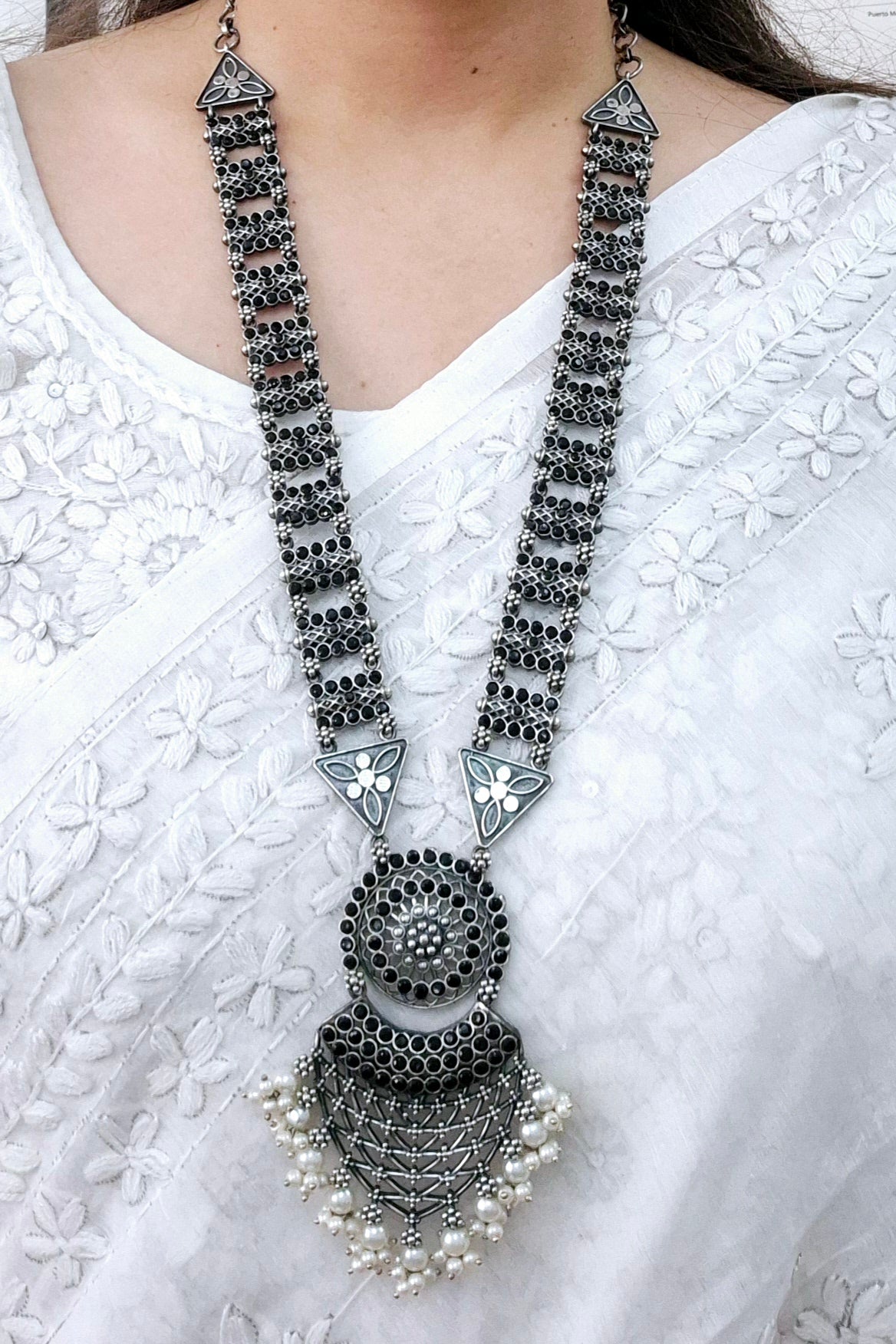 GAVI® Royal Black & White Oxidized Necklace Set.