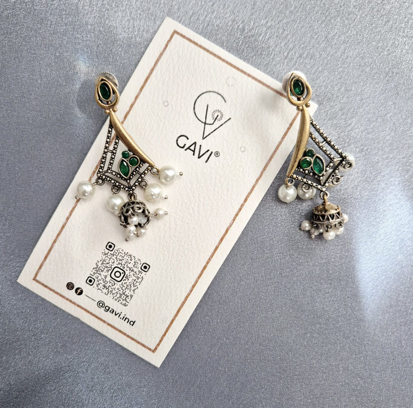 GAVI® Double tone with Green Onyx Stone Earrings.