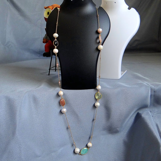 GAVI® Multi Color Multi Style Necklace Set with Freshwater Pearls and Onyx Stones.