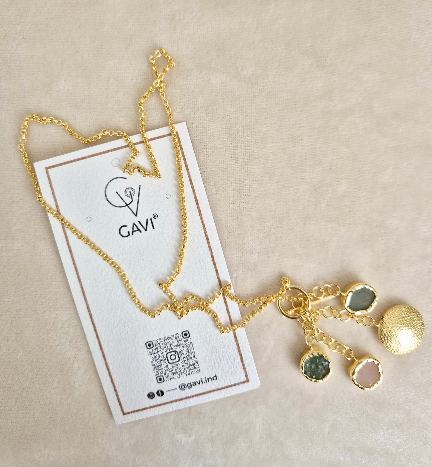 GAVI® Gold-Plated Multi-Color Raw Stone Charm Necklace