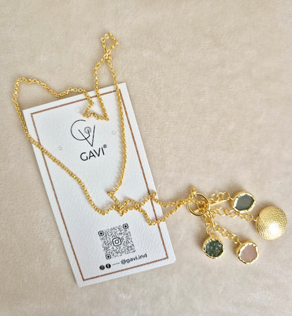GAVI® Gold-Plated Multi-Color Raw Stone Charm Necklace