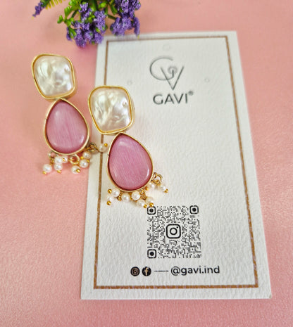 GAVI® Contemporary Pink Onyx Stone With MOP Earring