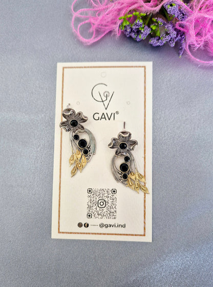 GAVI® Oxidized Black stone with gold accent earrings