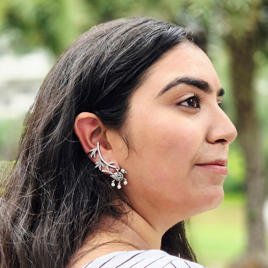 GAVI® Oxidized Leaf Ear cuff with Bird Jhumki