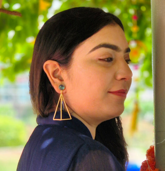 GAVI® Blue Onyx Copper Alloy Caged Ear Drop Quirky Danglers.