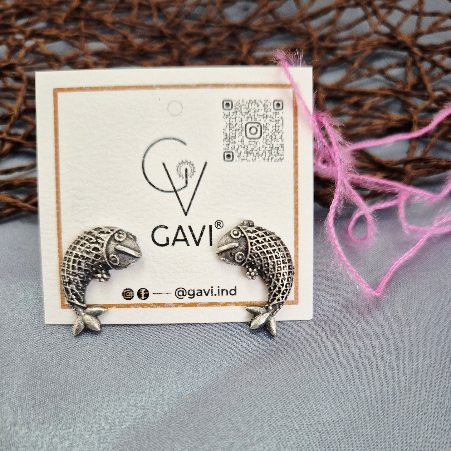 GAVI® Handcrafted Oxidized Fish Studs for a Timeless Ethnic Look