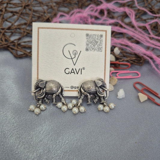 GAVI® Oxidized Royal Elephant Beads Drop Earrings