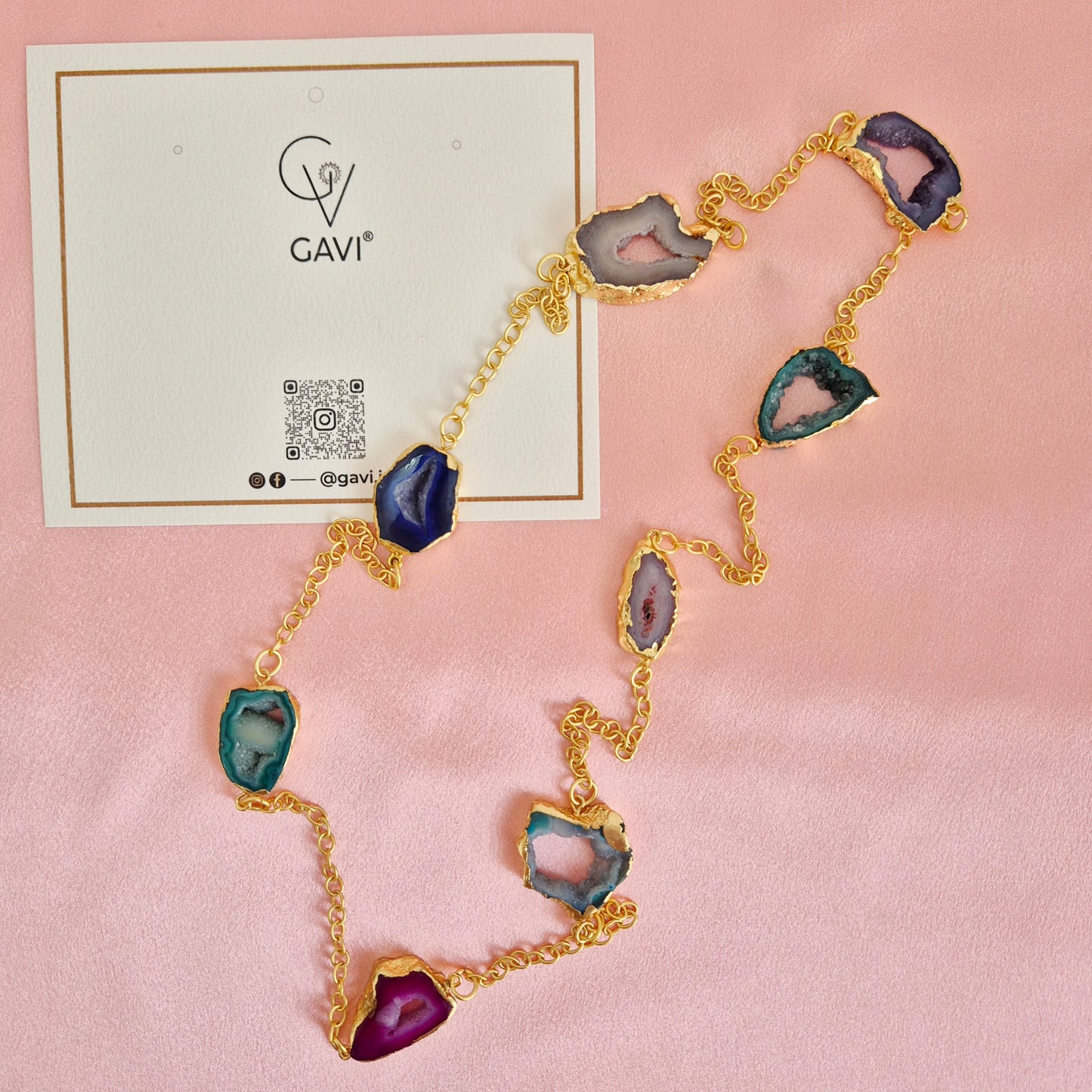 GAVI® Gold-Plated Multi-Color Geode and Freshwater Pearl Statement Necklace