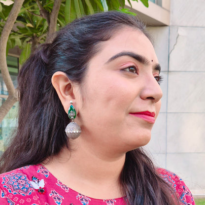 GAVI® Oxidised Tear Drop Earrings with Quirky Spherical Jhumkis