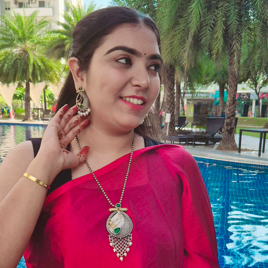 GAVI® Oxidized Mor Pankhi Necklace Set