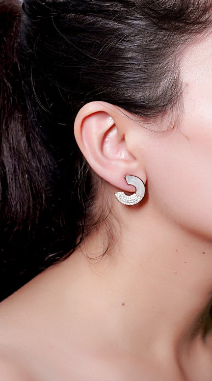 GAVI® Crescent Shape American Diamond and Mother Of Pearl Earrings.