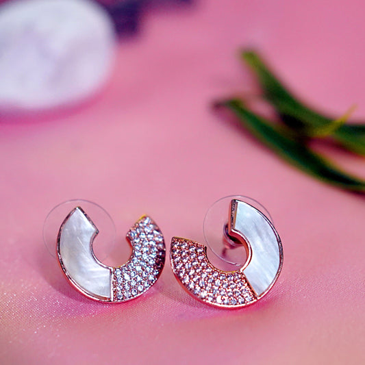 GAVI® Crescent Shape American Diamond and Mother Of Pearl Earrings.