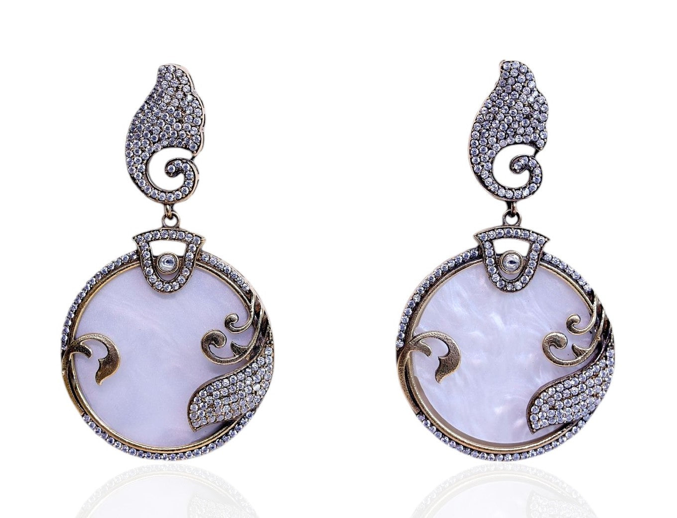 GAVI® Textured White Stone and Alloy Double Tone Dangler earrings with Nano Set American Diamonds for that Chic ethnic look.