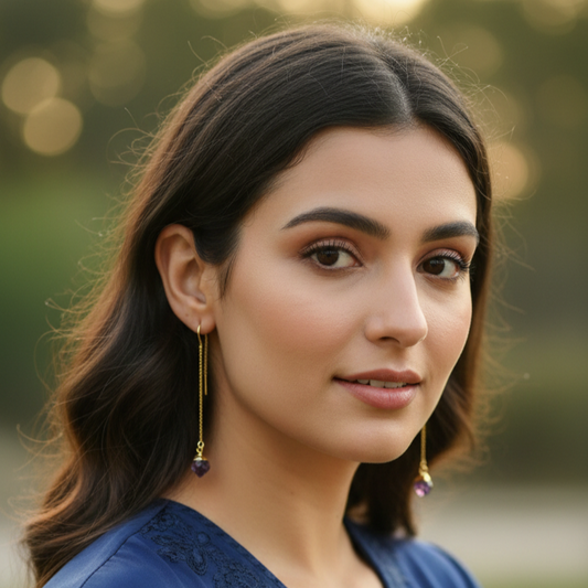 GAVI® Elegant Raw Gemstone Gold-Plated Sui Dhaga Earrings