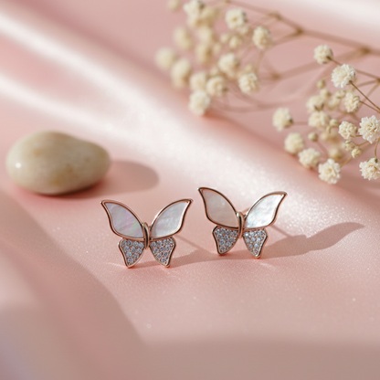 GAVI® Radiant Butterfly Studs with Mother-of-Pearl and American Diamonds