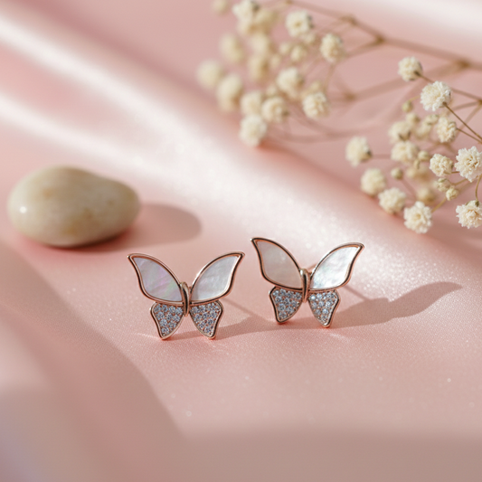 GAVI® Radiant Butterfly Studs with Mother-of-Pearl and American Diamonds