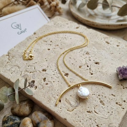 GAVI®  Crescent with Freshwater Pearl Drop Necklace