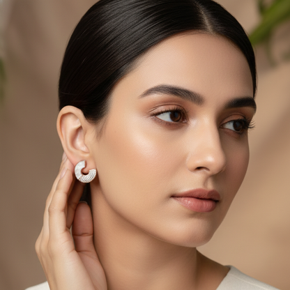 GAVI® Crescent Shape American Diamond and Mother Of Pearl Earrings