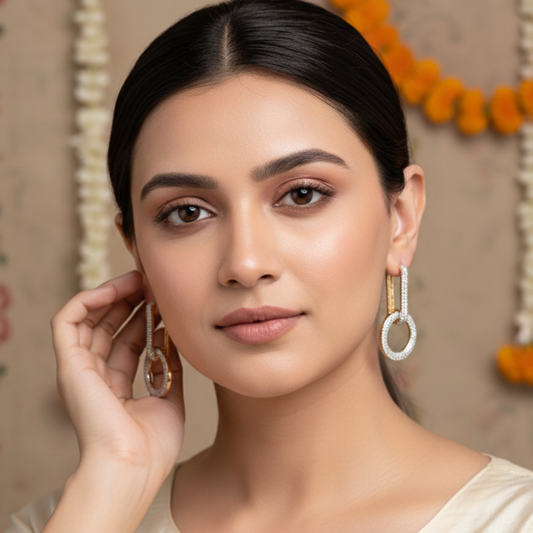 GAVI® Glittering Drop Earrings With Nano-Set Brilliant Bright White American Diamonds